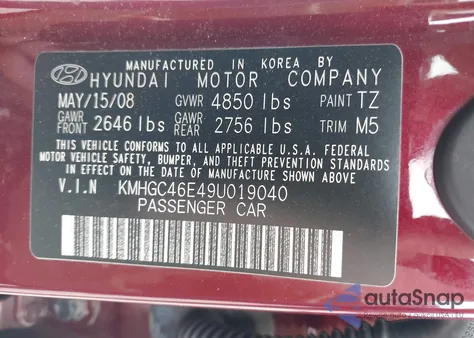 2009 Hyundai Genesis 3.8 from USA, damaged, VIN KMHGC46E49U019040